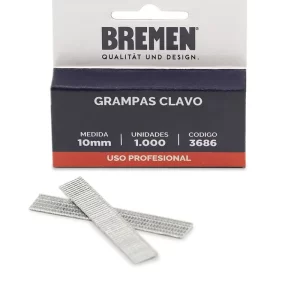 <div class="sku-tienda"><strong>COD:</strong> BRE3686</div>GRAMPAS CLAVO 10mm x 1.000 Uni [P/Triple] BREMEN®
