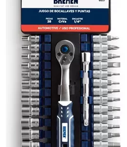 <div class="sku-tienda"><strong>COD:</strong> BRE6657</div>Boc. JUEGO portatil Enc.1/4 x 28 PZS (4-14mm) + 13 punt