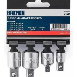<div class="sku-tienda"><strong>COD:</strong> BRE7159</div>ADAPTADORES x 4 Pzs (1/2×3/8 – 3/8×1/4 – 3/8×1/2 – 1/4x