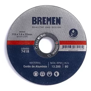 <div class="sku-tienda"><strong>COD:</strong> BRE7418</div>DISCO DE CORTE BREMEN® 4-1/2 (115×1.6x22mm) OX. ALUMINI
