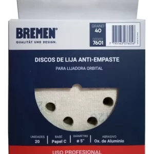 <div class="sku-tienda"><strong>COD:</strong> BRE7601</div>Disco de Lija Anti-Empaste [G40] x20u p/lijadora orb 5″