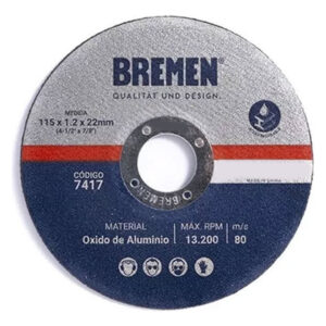 <div class="sku-tienda"><strong>COD:</strong> BRE7417</div>DISCO DE CORTE BREMEN® 4-1/2  (115×1.2x22mm) OX. ALUMIN