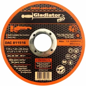 <div class="sku-tienda"><strong>COD:</strong> GLNDAC811516</div>Disco corte abrasivo 115 x 1.6 x 22.2 GLADIADOR